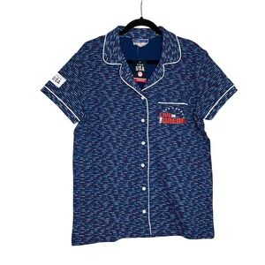 Team USA Live In The Dream Pajama Top Short Sleeve Button Womens M Blue Comfy